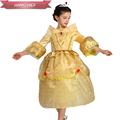Girl Dress Sleeping Princess Costume Spring Autumn 2017 Yellow Princess Belle Dresses for Girls Party Costume