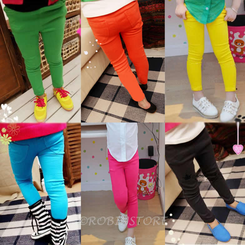 New Kid Clothing Hot Girls Jeans Candy Color Skinny Children Pants Baby Casual Long Pants Kids