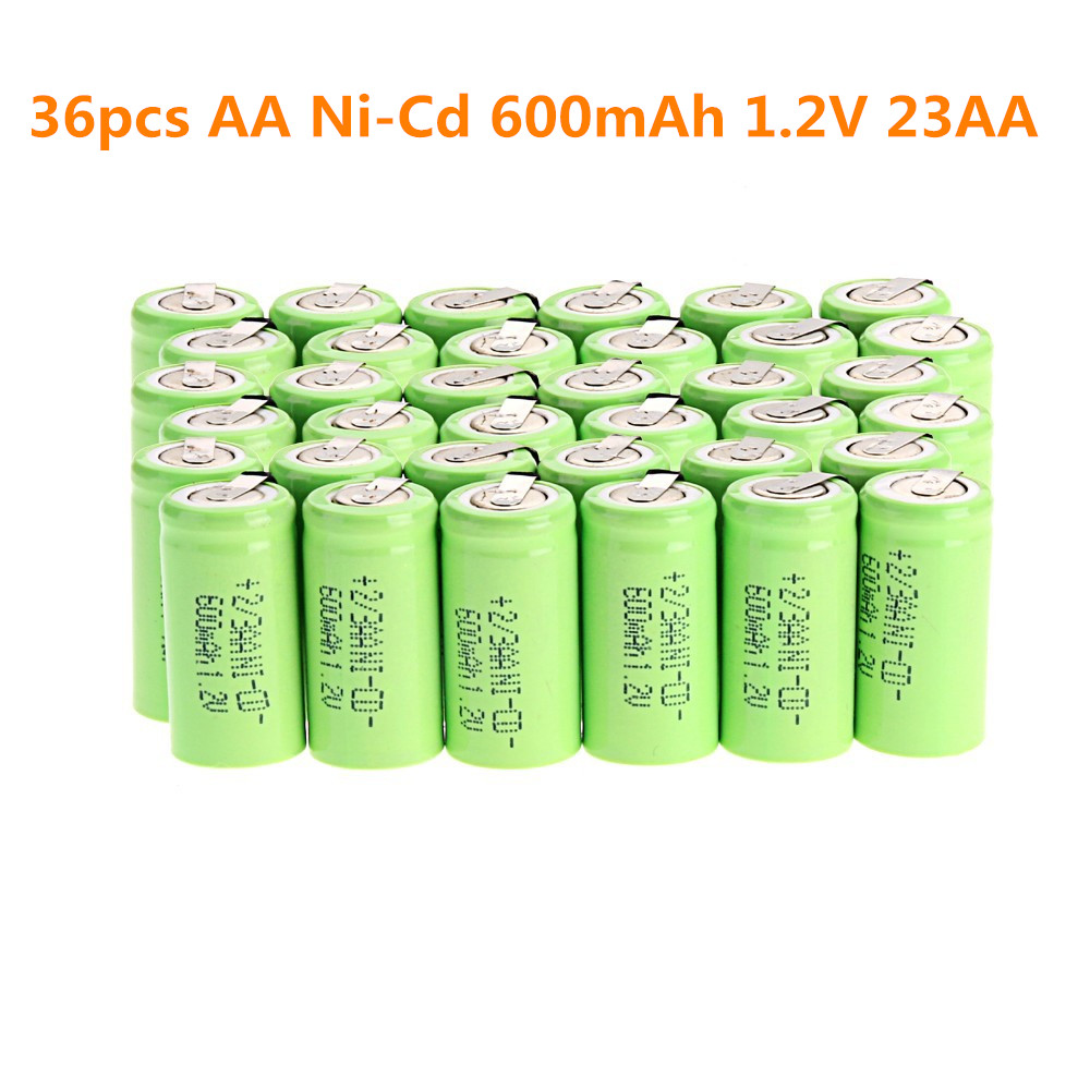 36pcs AA Ni Cd 600mAh 1.2V 2/3AA rechargeable battery NiCd Batteries