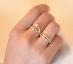 1 Piece New Arrival Fashion Snake Bicyclic ring Gold Plated Free Shipping