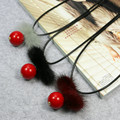 New Woman Big Pearl Necklace Cute Pom pom Bowknot Pendant Rope Chain Sweater Necklace Fashion Clothes