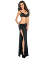 Long Black Open Bra Halter Strapless Maxi Dress Sexy High Split Dress Erotic Satin Slip Nightdress
