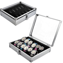 Nueva plata 12 rejilla relojes de la joyería de la colección de visualización caja de almacenamiento caja de aluminio