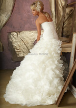 Vestido De Noiva 2015 Custom Made Elegant Pleat Ruffles Strapless Organza Wedding Dress Vestido De Casamento