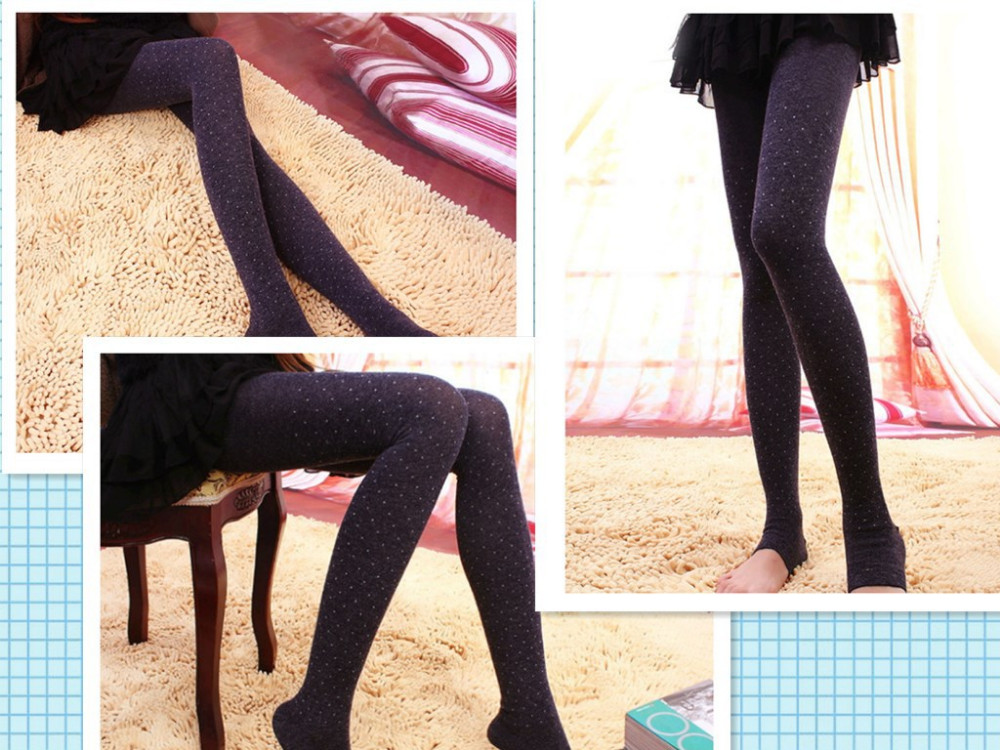 Wholesale Women Slim Warm Thick Winter Tights Wool Cashmere Dots Pantyhoses Fashion Long Stcokings_4