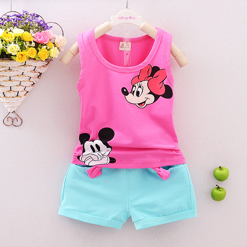 2pc Toddler Baby Girls Cartoon Summer Clothing Sleeveless T-shirt+Shorts Clothes