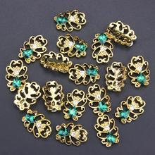 DIY Nails Tools Gold Hollow Out Glitters Green Rhinestones For 3D Nail Art Decorations TN1153