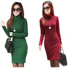 Solid Fashion Thick Dress For Women Turtleneck Winter Warm Dresses Feminino Casual Long Sleeve Plus Size Vestidos L8283