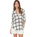 Women Chiffon Blouses Shirts Summer Style Ladies Casual Half Sleeve V neck Plaid Shirts Tops Blusa