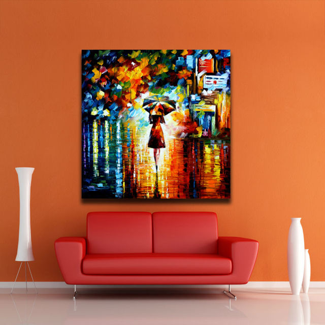 Umbrella girl in the rain modern abstract painting palette knife ...