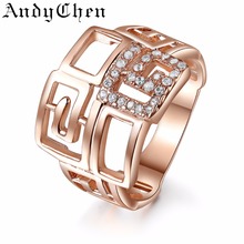 AndyChen Luxury Rose Gold Plated Wedding Rings for Women Crystal Jewelry Trendy Engagement Accessories Party Bague ASR153