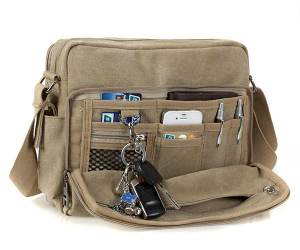 Tactical mens canvas business shoulder messenger bags for cards keys