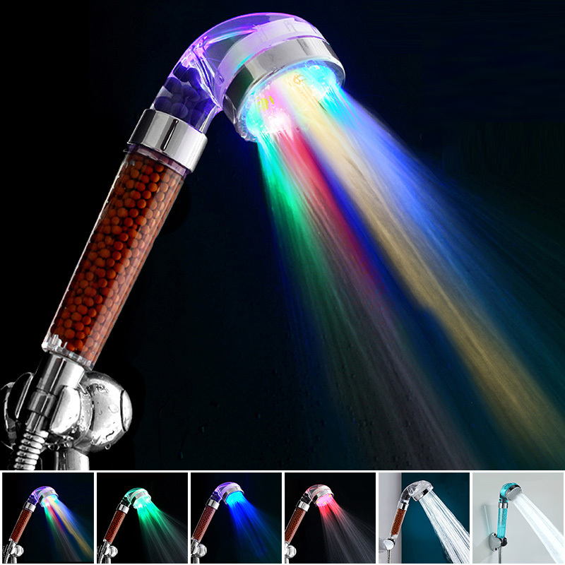 Temperature Control 7 Color LED Light Shower Head Home Bathroom Faucet Accessories Filter Bath Nozzle SPA Anion Glow Water Saver Temperature Control 7 Color LED Light Shower Head Home Bathroom Faucet Accessories Filter Bath Nozzle SPA Anion Glow Water Saver