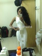 2015 Top Quality New Arrival black white sleeveless studded beaded long maxi rayon Bandage Dress Celebrity kim kardashian dress