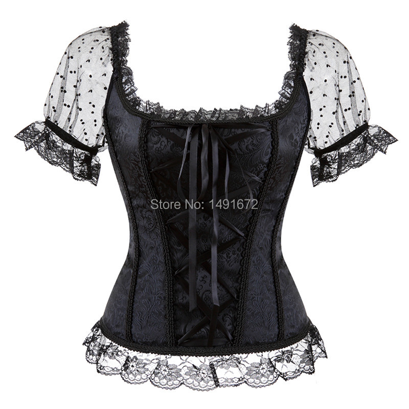 Description Picture 3 of itemSapubonva Satin Corsets and Bustiers Gothic Lace Up Vest Overbust Corsets Shoulder Straps Brocade Corselet for Women Steampunk