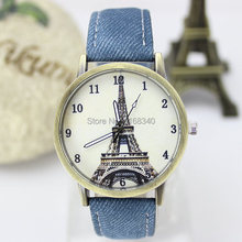 2015 Fashion Women Eiffel Tower Fabric Leather Quartz Watch Women Casual Wristwatch Ladies Dress Watch Relogio Feminino Clock