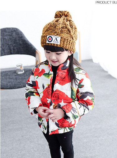 Cotton-padded coat thanks children Long sleeve brief paragraph cotton-padded jacket girls roses cotton-padded clothes wholesale
