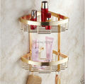 New Free Shipping Wholesale And Retail Newly Golden Wall Mounted Bathroom Organize Storage Rack Double Tiers