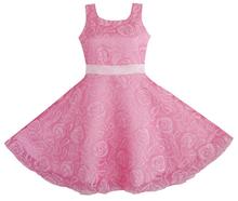 Sunny Fashion Girls Dress Pink Rose Wedding Pageant Boutique Kids Children Clothes 4-12 Girl Summer Princess Dresses Vestidos