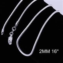 2MM 16″-24″ / free shipping 925 stamped silver plated necklace,silvers snake chain necklace,wholesale fashion chain necklace
