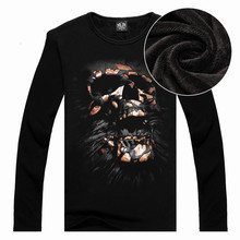 Funny Cool Long Sleeved Men’s T-shirts Cotton 3D Skull Print Thicken Cashmere Tops Tees
