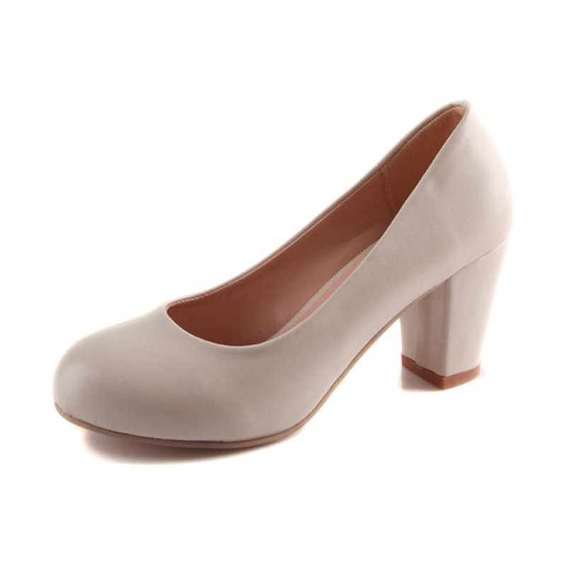 Plus Size 30 43 Women Career High Heels Shoes PU Leather Thick Heel Women Pumps Suede