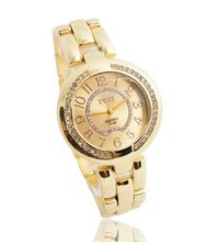 Luxury Brand Fashion Gold Plated Watch Women Ladies Crystal Quartz Dress All Metal Wristwatch TW054