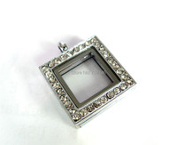 5pcs Magnetic floating locket Zinc Alloy Rhinestone Square Round Glass Floating Locket Free shipping