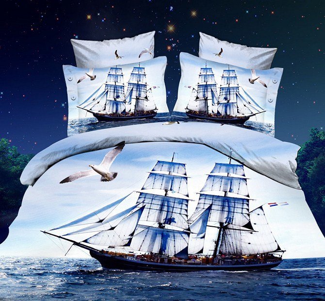 3D sea sailing boat sailboat comforter bedding set queen duvet cover