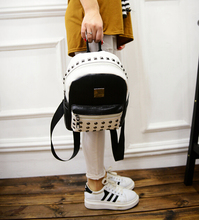 2016 spring fashion new black and white hit color quality pu leather shoulder bag women bag casual fashion rivet small backpack