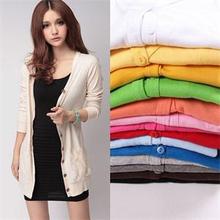 FA Free Size Candy Color 2014 Casual Slim Knitted Sweater Women Fall V-Neck Long Sleeve Single Breasted Sweaters Cardigans AF
