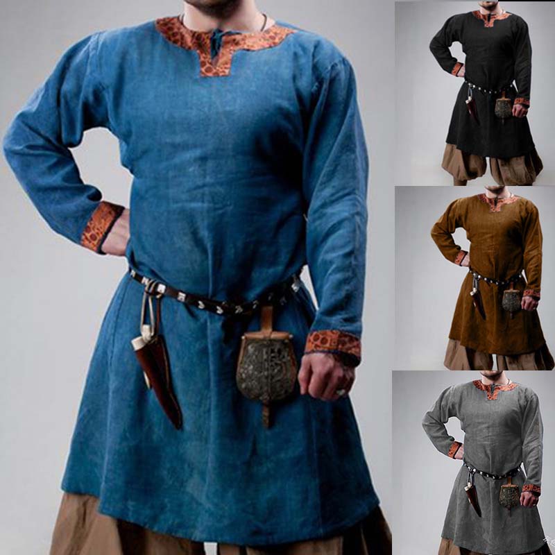 come foto XXL Uomo adulto Rinascimento medievale Sposi Rievocazione pirata Costume larp Allacciatura camicia Camicia maniche medioevo Top per uomo