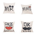 Wholesale Cheap Price 45CM 45CM Car Seat Cover Home Decorative Cotton Linen Mr Mrs Printed Cushion