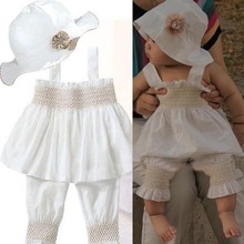 0 3 Years Toddler Baby Kids Ruffled Outfit 3 Pcs Girl Top Pants Hat Set Dress