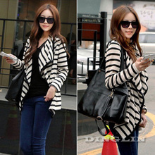 New Fashion Women Ladies Long Sleeve Striped Cotton Peplum Autumn Casual Top Cardigan Blouse Jacket Size