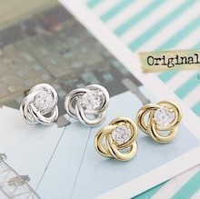Korean hot jewelry small elegant flash Fangzuan twist lines earrings Free Shipping EM89
