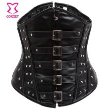Black Leather Corset Underbust Steampunk Corselet Steel Boned Waist Training Belt Cincher Corsets Hot Shapers Korsett For Women