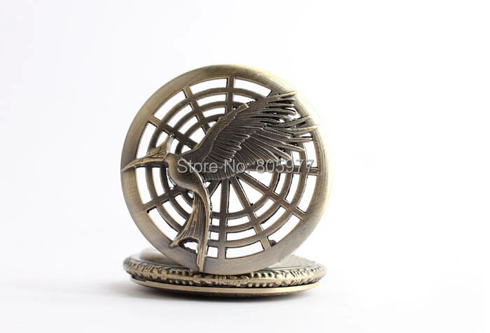 Wholesale high quality Movie Jewelry the hunger game Retro Necklace Pocket watch bronze vintage bird pocket