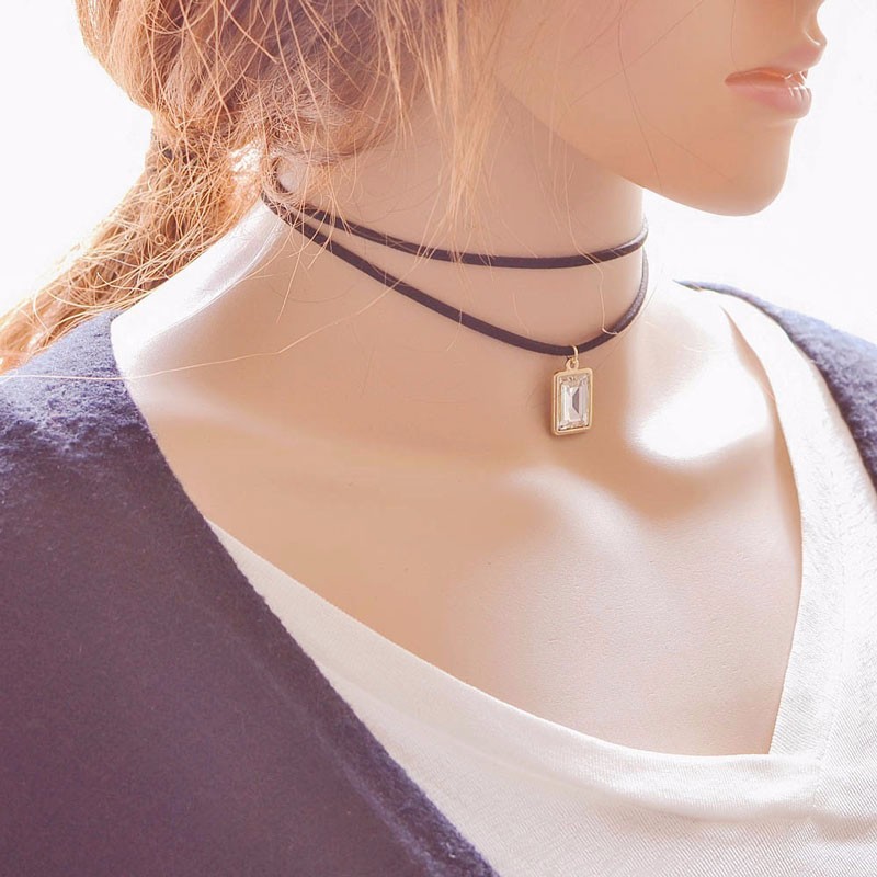 Fashion Gold Plated Square Pendant Statement Women Choker Necklace Jewelry Black Luxury Neck Multilayer Necklaces 620088