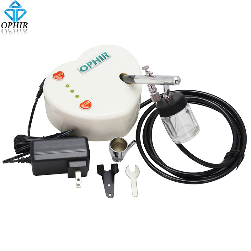 OPHIR Golden 0.35mm Dual-Action Airbrush Kit with Mini Air Compressor for Temporary Tattoo Hobby_AC041G+AC072