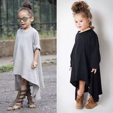 Kamimi New Arrival Fashion Asymmetrical Dress for 0.5-5 Years Baby Children Girls Dresses Long Sleeve Spring Black White Clothes