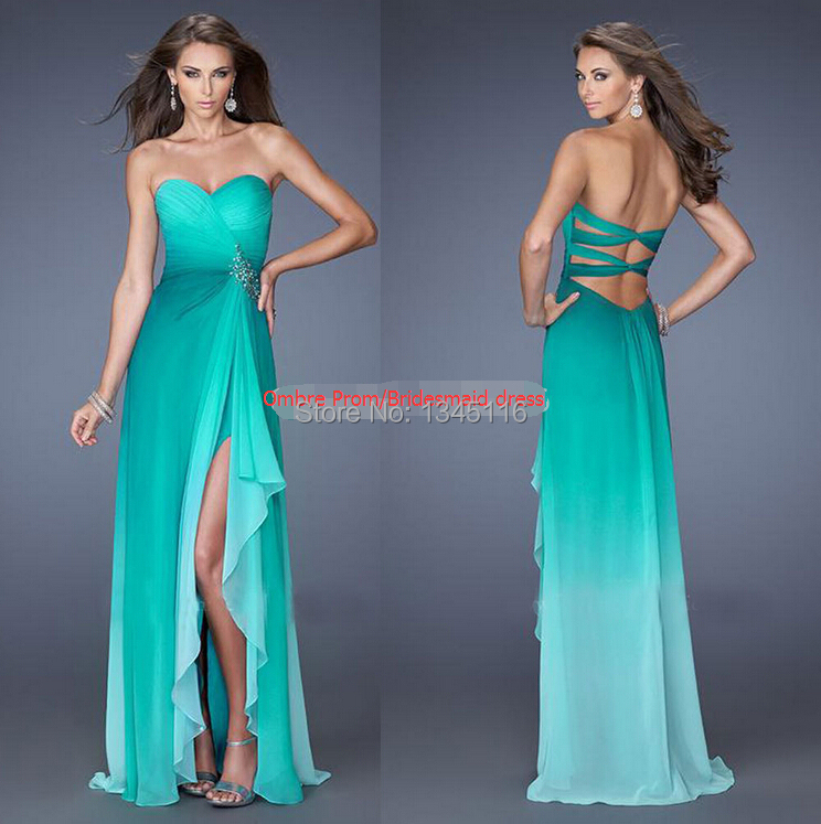 2016 New Design Strapless font b Ombre b font Prom Dresses A line Sweetheart Gradient Chiffon