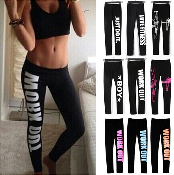 21 Colors S XL 2015 Woman s Leggings Plus Size WORK OUT Letters Leggings Slim Sportswear