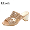 Ekoak New 2016 Summer Fashion Women Shoes Sexy Cut outs Rhinestone Women Sandals High Heels Party