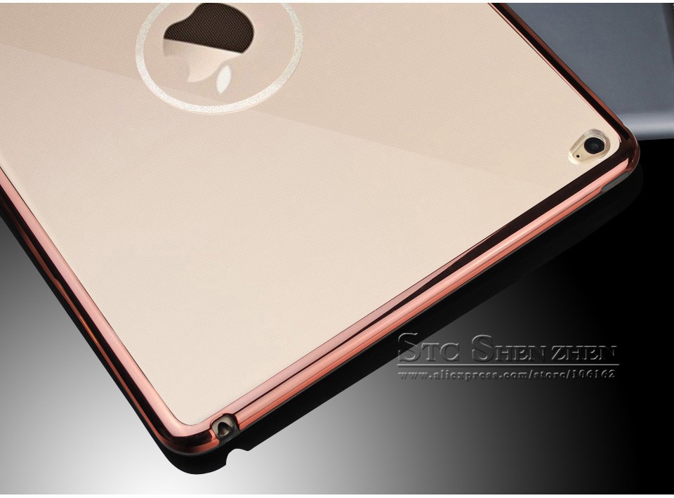 For Apple iPad Air 2 Case Luxury Silicone Clear Soft TPU Clear Transparent Cover Coque For iPad Air2 Gold Color Ultra Thin (6)