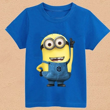 2016 new fashion for men and women in blue T-shirt boys clothes little yellow man cotton main fabric 70% Free Shipping