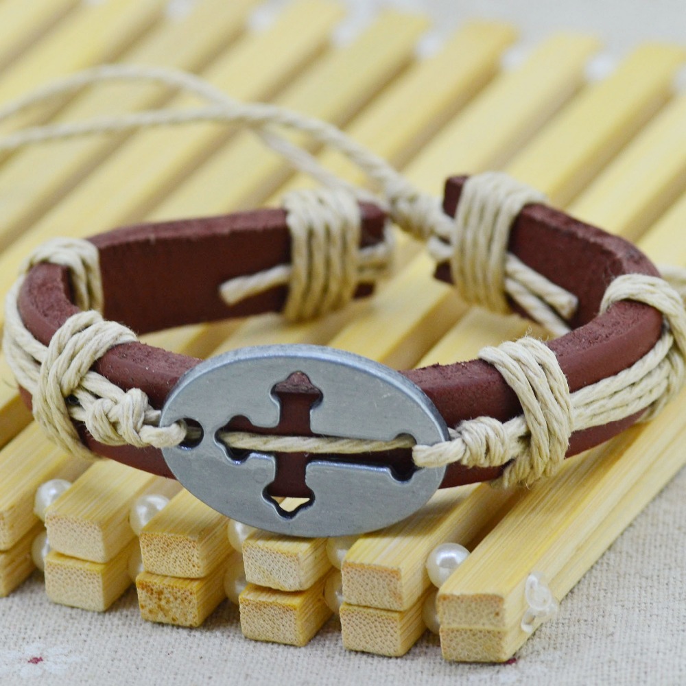 8PCS Fashion Bracelets Bangles Mixed Cross Charms Tribe Genuine Leather Bracelets Jewelry Men Women Bracelet The