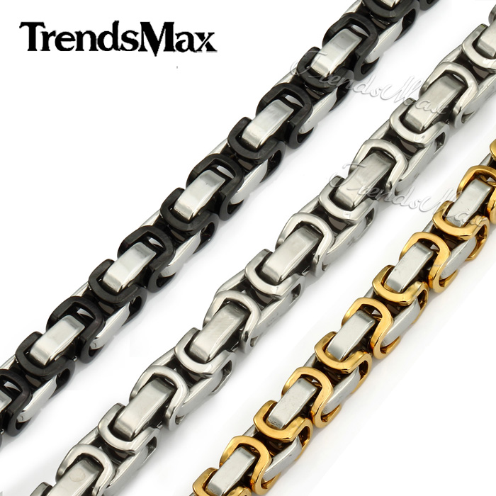 Customized 8mm Silver Gold Byzantine Box Stainless Steel Necklace Mens Boys Chain Necklace Top Quality Wholesale