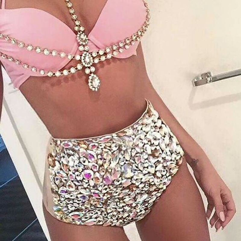 high waisted pink swimsuit