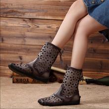 2016 genuine leather handmade female cool boots vintage cutout women boots flat comfortable casual boots women